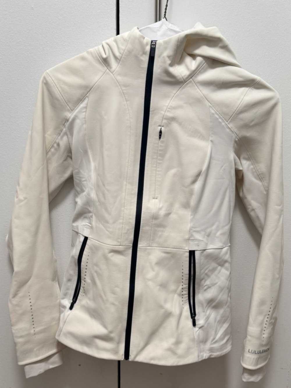 lululemon athletica White Hooded Athletic Jacket with Black Zippers